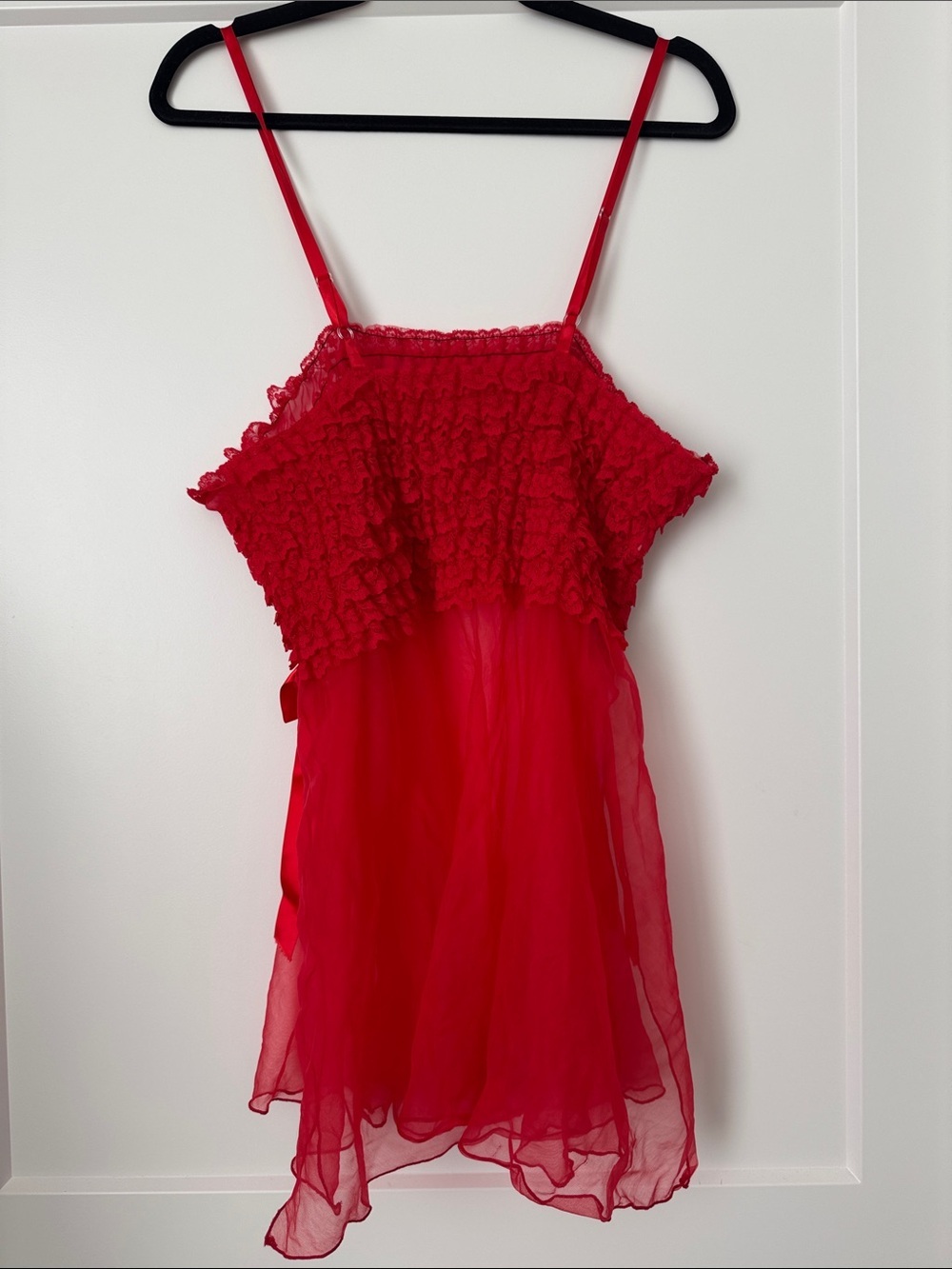 Red Sheer Ruffled Slip Dress - Picture 3 of 7